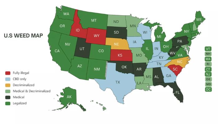 mapa legalizacji marihuany w usa