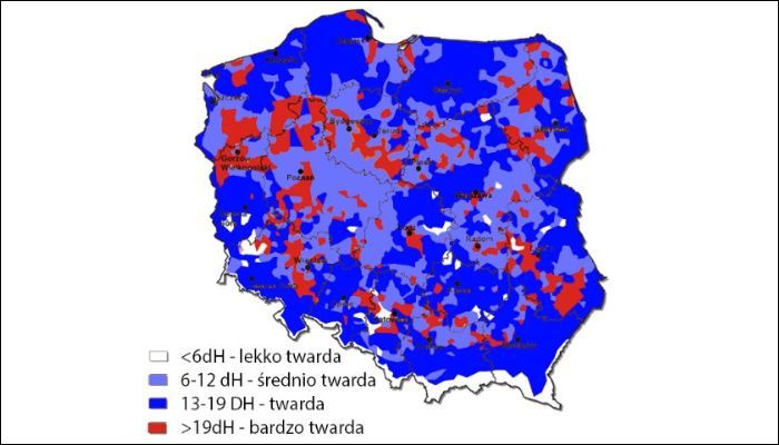 Mapa twardości wody w Polsce